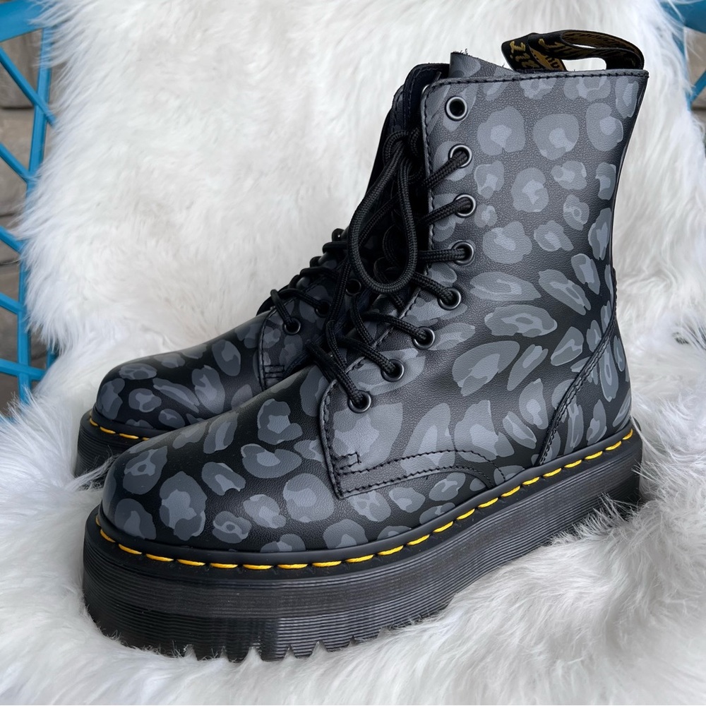 Dr. Martens Jadon Leopard Print Platform Boots Black Womens Size 38-39 New $230